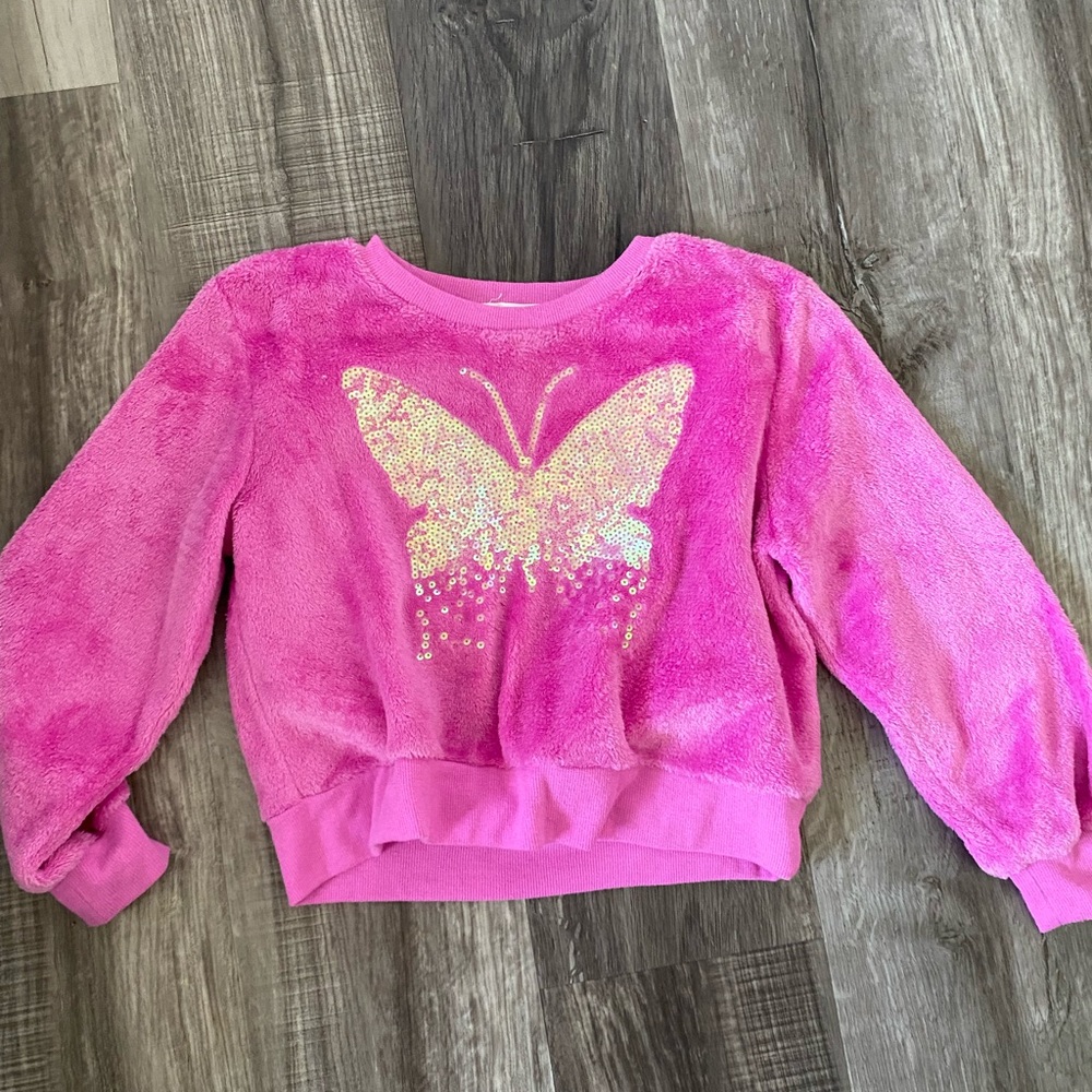 Cozy Pink Purple Butterfly Crop Top Sweater for Girls Size Small